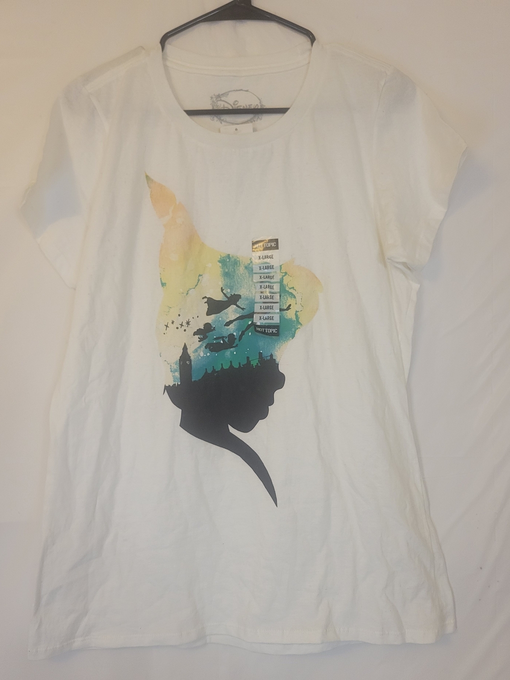 Disney White Short-Sleeve Tee with Multicolor Peter Pan Silhouette